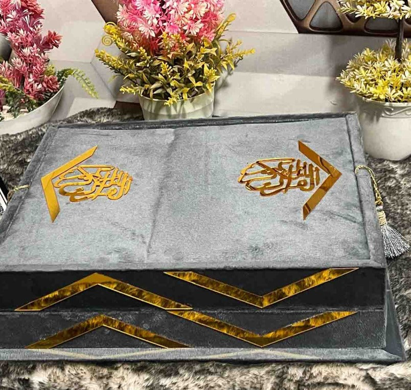 Fancy Bridal Holy Quran-Gray Velvet