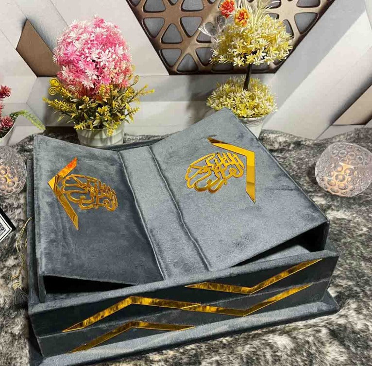 Fancy Bridal  Holy Quran-Gray Velvet